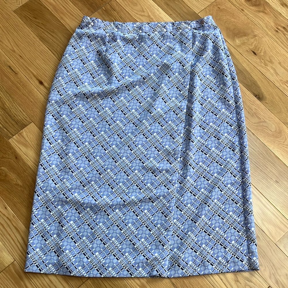 Retro Lane Bryant Blue and White geometric wrap skirt sz 22